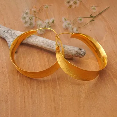 Primary image for 18k Gold-Plated Snakeskin Textured Hoop Earrings from Bali Glorious Hoop