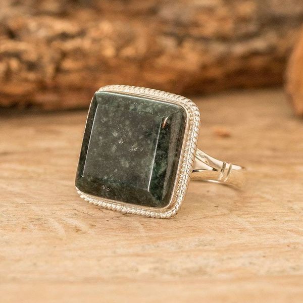 Alternate image for Polished Square Green Jade Cocktail Ring from Guatemala Spiritual Grandeur