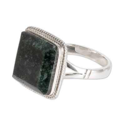 Alternate image for Polished Square Green Jade Cocktail Ring from Guatemala Spiritual Grandeur
