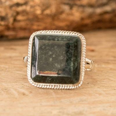 Alternate image for Polished Square Green Jade Cocktail Ring from Guatemala Spiritual Grandeur