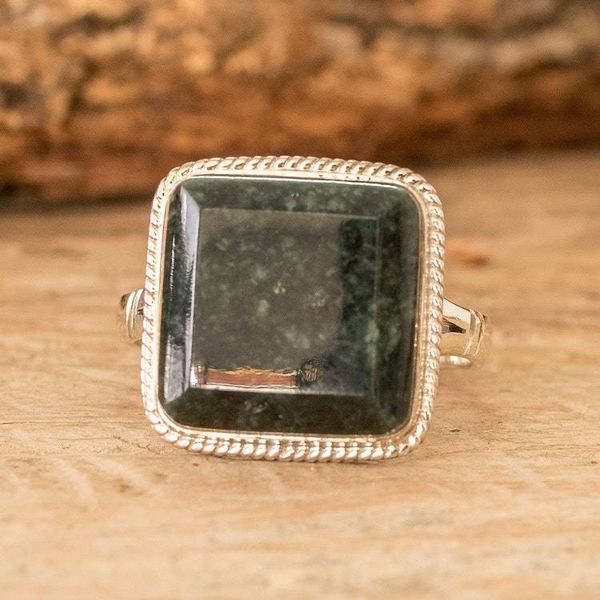 Alternate image for Polished Square Green Jade Cocktail Ring from Guatemala Spiritual Grandeur