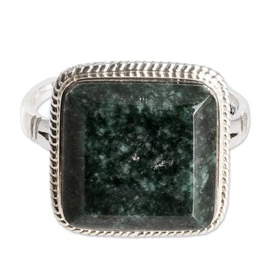 Alternate image for Polished Square Green Jade Cocktail Ring from Guatemala Spiritual Grandeur