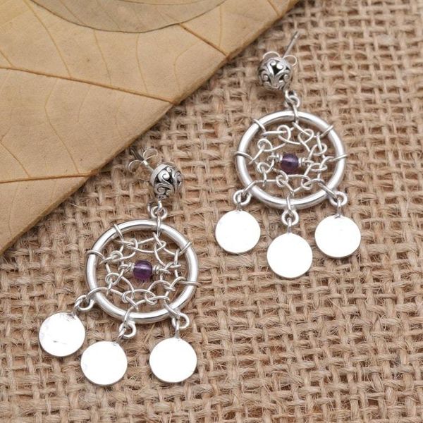 Alternate image for Sterling Silver and Amethyst Dreamcatcher Earrings Dream Charmer in Purple