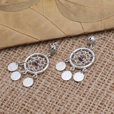 Alternate image for Sterling Silver and Amethyst Dreamcatcher Earrings Dream Charmer in Purple
