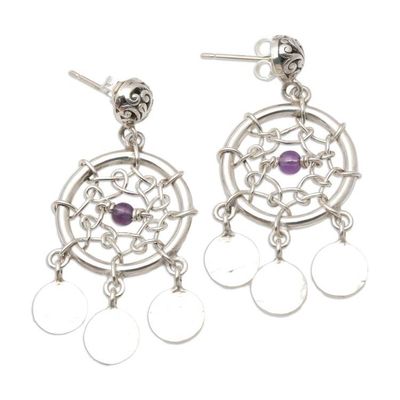 Alternate image for Sterling Silver and Amethyst Dreamcatcher Earrings Dream Charmer in Purple