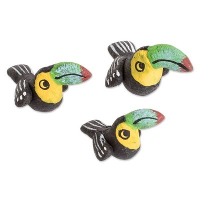 Alternate image for Set of 3 Toucan Ceramic Figurines Handcrafted in Guatemala Toucan Family