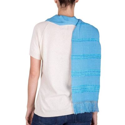 Alternate image for Handwoven Blue and Turquoise Rayon Fiber Scarf Mystic Maya Sky
