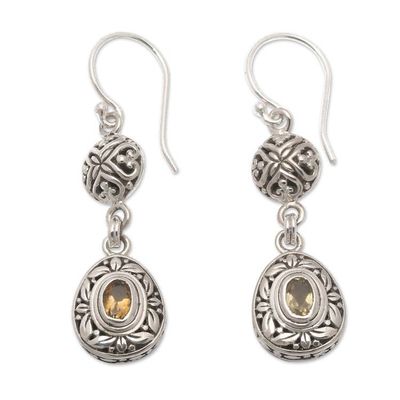 Primary image for Sterling Silver Citrine Dangle Earrings with Leaf Motifs Joyous Summer