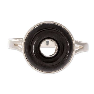 Alternate image for Black Jade Sterling Silver Cocktail Ring from Guatemala Cosmic Eternity