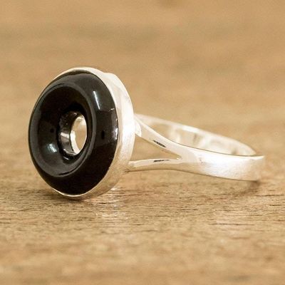 Alternate image for Black Jade Sterling Silver Cocktail Ring from Guatemala Cosmic Eternity