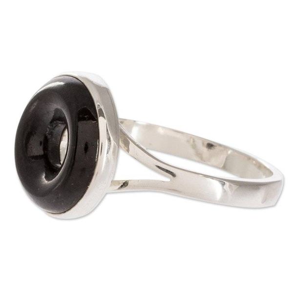 Alternate image for Black Jade Sterling Silver Cocktail Ring from Guatemala Cosmic Eternity