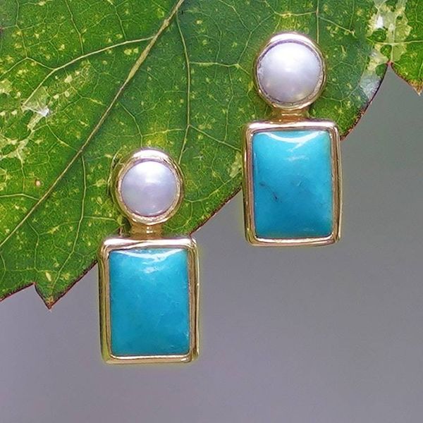 Alternate image for Gold-Plated Reconstituted Turquoise Cultured Pearl Earrings Sky Wonder