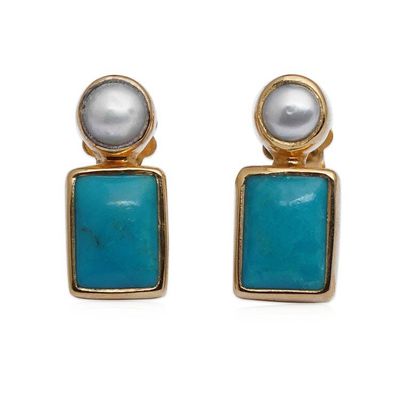 Alternate image for Gold-Plated Reconstituted Turquoise Cultured Pearl Earrings Sky Wonder