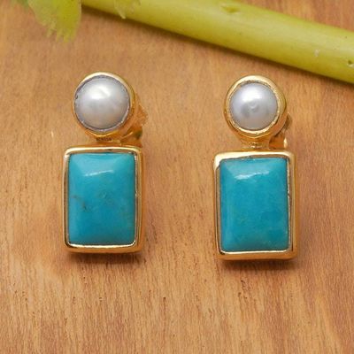Alternate image for Gold-Plated Reconstituted Turquoise Cultured Pearl Earrings Sky Wonder