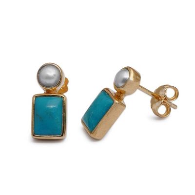 Alternate image for Gold-Plated Reconstituted Turquoise Cultured Pearl Earrings Sky Wonder
