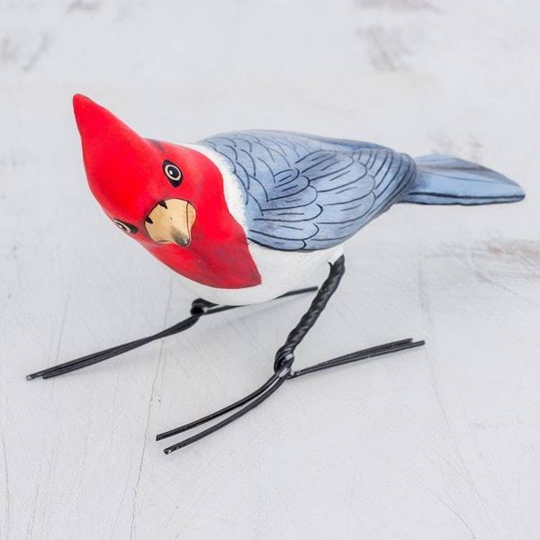 Alternate image for Ceramic Figurine of a Red-Crested Cardinal from Guatemala Red-Crested Cardinal