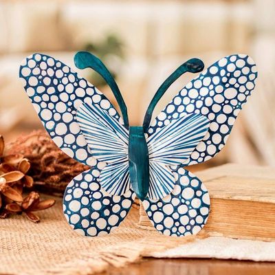 Alternate image for Speckled Butterfly-Shaped Steel Wall Art in Turquoise Blue Flutter in the Blue Moonlight