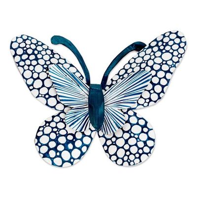 Alternate image for Speckled Butterfly-Shaped Steel Wall Art in Turquoise Blue Flutter in the Blue Moonlight