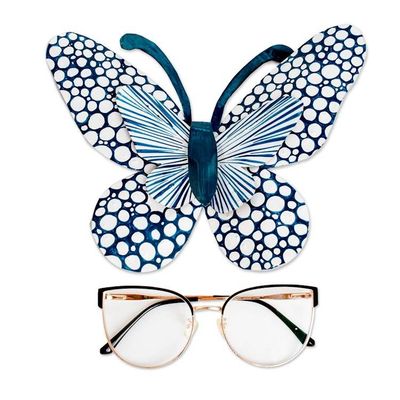 Alternate image for Speckled Butterfly-Shaped Steel Wall Art in Turquoise Blue Flutter in the Blue Moonlight