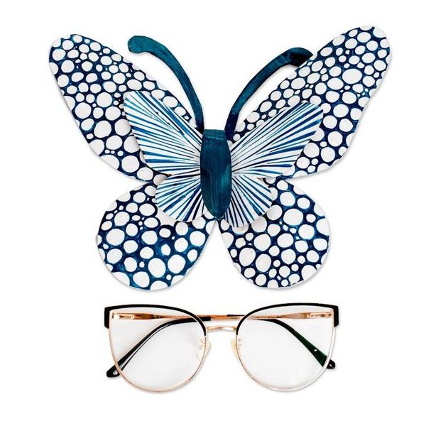 Alternate image for Speckled Butterfly-Shaped Steel Wall Art in Turquoise Blue Flutter in the Blue Moonlight