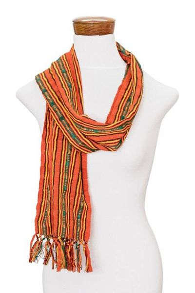 Alternate image for Backstrap Loom Woven Cotton Scarf from Guatemalan Artisan Summer Rays