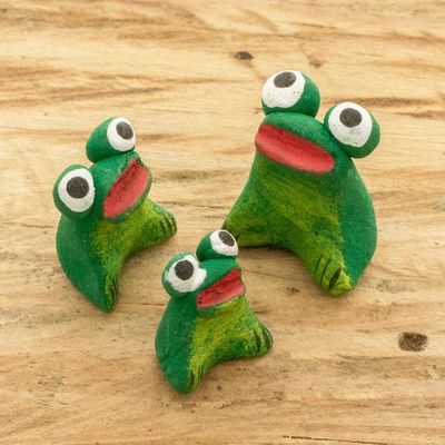 Primary image for Set of 3 Handcrafted Frog Ceramic Figurines from Guatemala Frog Reunion