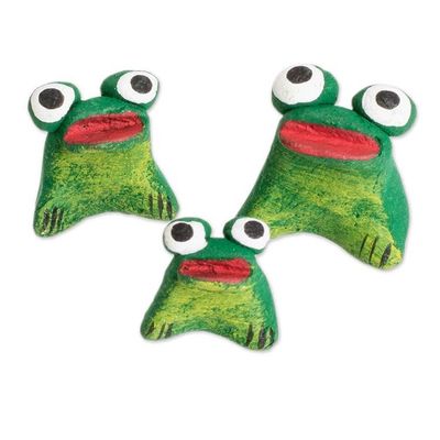 Alternate image for Set of 3 Handcrafted Frog Ceramic Figurines from Guatemala Frog Reunion