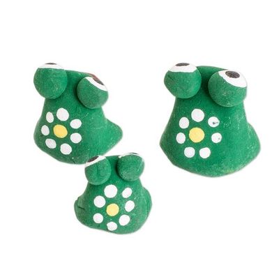 Alternate image for Set of 3 Handcrafted Frog Ceramic Figurines from Guatemala Frog Reunion