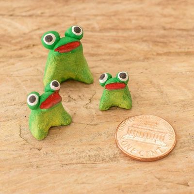 Alternate image for Set of 3 Handcrafted Frog Ceramic Figurines from Guatemala Frog Reunion