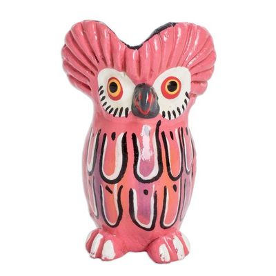 Alternate image for Ceramic Owl Figurine in Pink Hand-Painted in Guatemala Sweet Tecolote