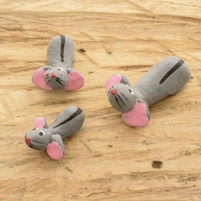Primary image for Set of 3 Handcrafted Mouse Ceramic Figurines from Guatemala Mouse Family