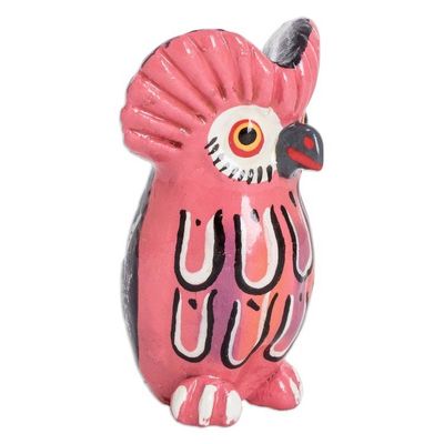 Alternate image for Ceramic Owl Figurine in Pink Hand-Painted in Guatemala Sweet Tecolote