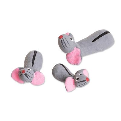 Alternate image for Set of 3 Handcrafted Mouse Ceramic Figurines from Guatemala Mouse Family