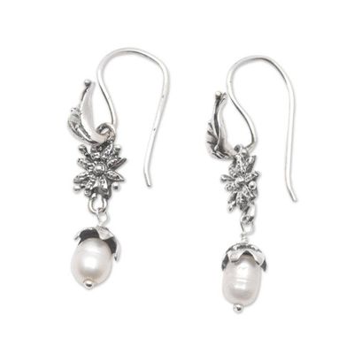 Alternate image for Sterling Silver Floral Dangle Earrings with Cultured Pearls Chic Lily