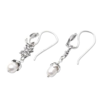 Alternate image for Sterling Silver Floral Dangle Earrings with Cultured Pearls Chic Lily