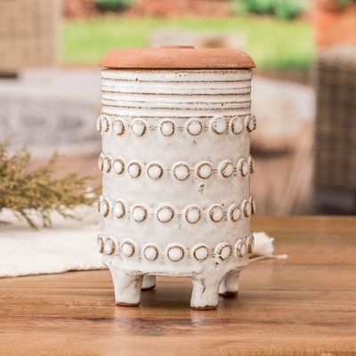 Primary image for Textured White Ceramic Sugar Bowl with Wood Lid Sweet Encounter