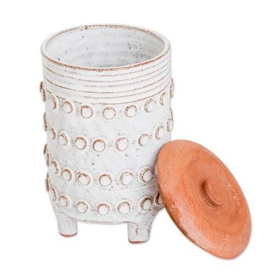 Alternate image for Textured White Ceramic Sugar Bowl with Wood Lid Sweet Encounter