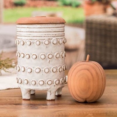 Alternate image for Textured White Ceramic Sugar Bowl with Wood Lid Sweet Encounter