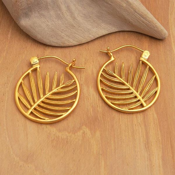 Alternate image for 22k Gold-Plated Palm-Themed Hoop Earrings from Indonesia Palm Flair