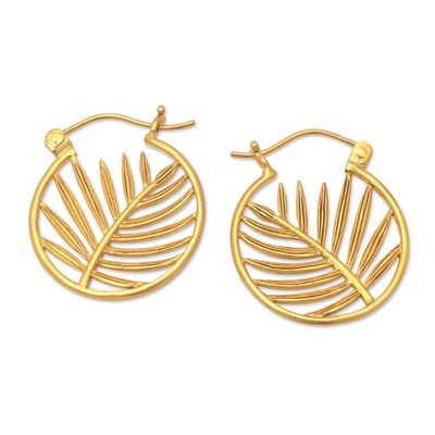Alternate image for 22k Gold-Plated Palm-Themed Hoop Earrings from Indonesia Palm Flair