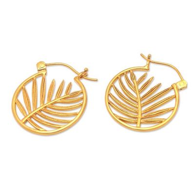 Alternate image for 22k Gold-Plated Palm-Themed Hoop Earrings from Indonesia Palm Flair