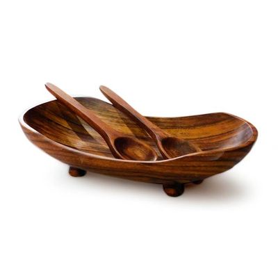Alternate image for Serving and Decorative Bowl Hand-Carved from Conacaste Wood Rustico Salad Set