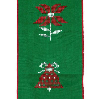 Alternate image for Christmas-Themed Handwoven Fringed Green Cotton Table Runner Green Christmas Joy