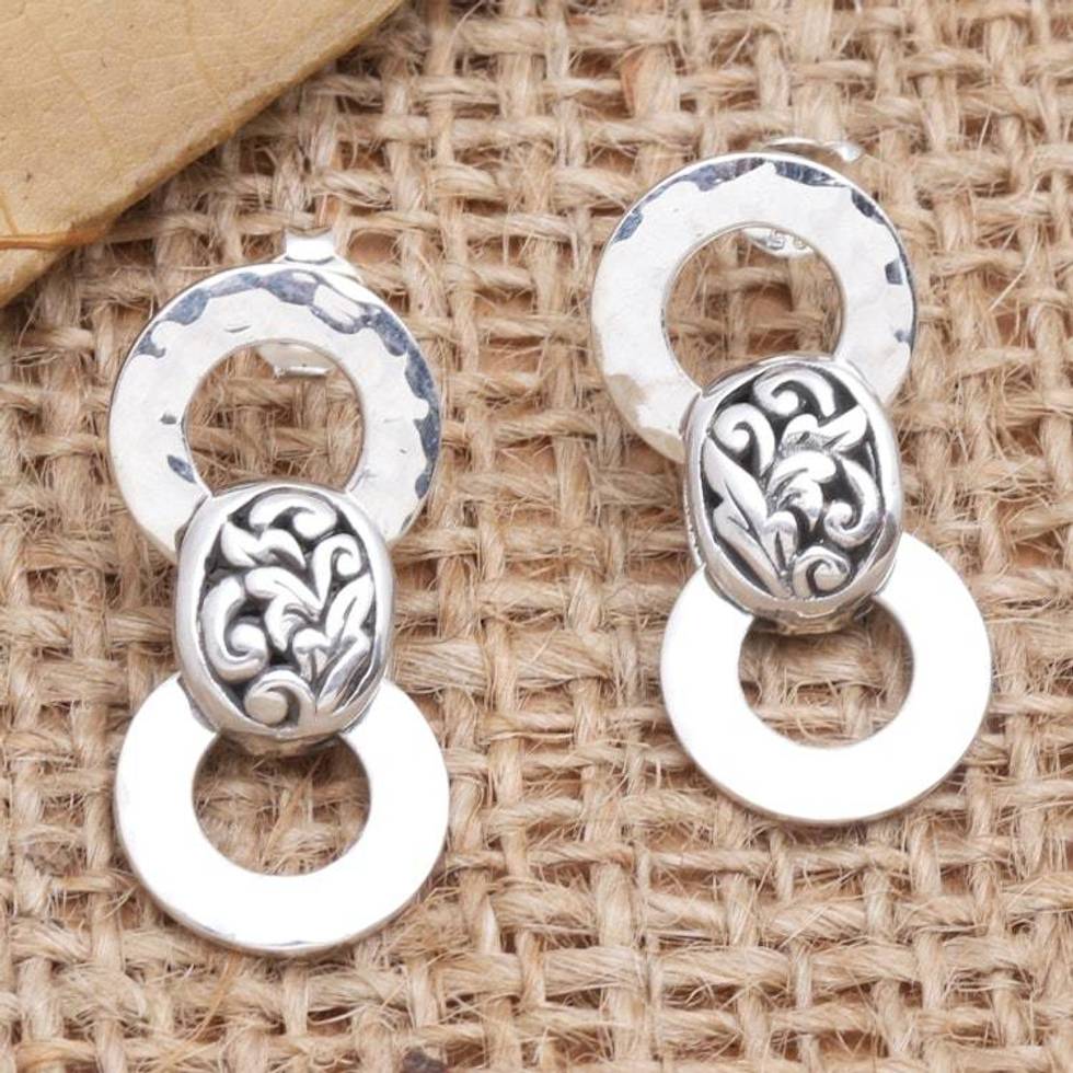 Artisan Crafted Sterling Silver Drop Earrings 'Carefree Day'