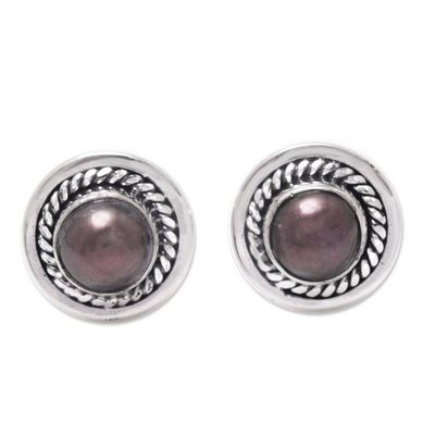 Alternate image for Sterling Silver Stud Earrings with Brown Cultured Pearls Perfect Shield