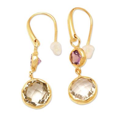Alternate image for 18k Gold-Plated Dangle Earrings with Amethyst and Prasiolite Quiet Magic