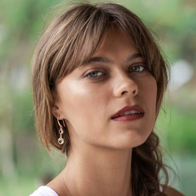 Alternate image for 18k Gold-Plated Dangle Earrings with Amethyst and Prasiolite Quiet Magic