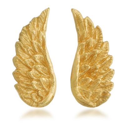 Alternate image for Wing-Themed Textured 22k Gold-Plated Brass Button Earrings Fly to Me