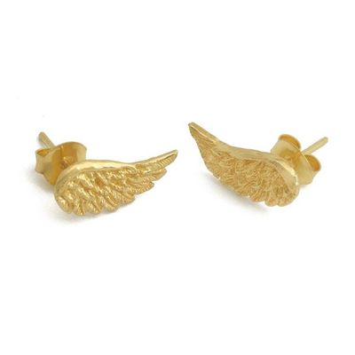 Alternate image for Wing-Themed Textured 22k Gold-Plated Brass Button Earrings Fly to Me