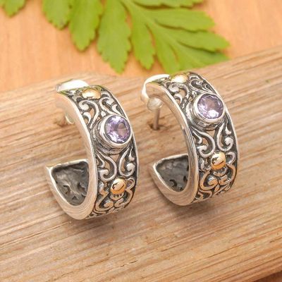 Alternate image for 18k Gold-Accented Silver Amethyst Half-Hoop Earrings Swirling Purple
